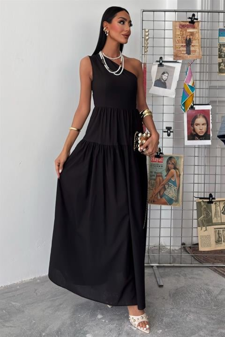 One Shoulder Pile Detail Maxi Dress - Sobe Istanbul - Globality Store - Women Clothes Wholesale Turkey