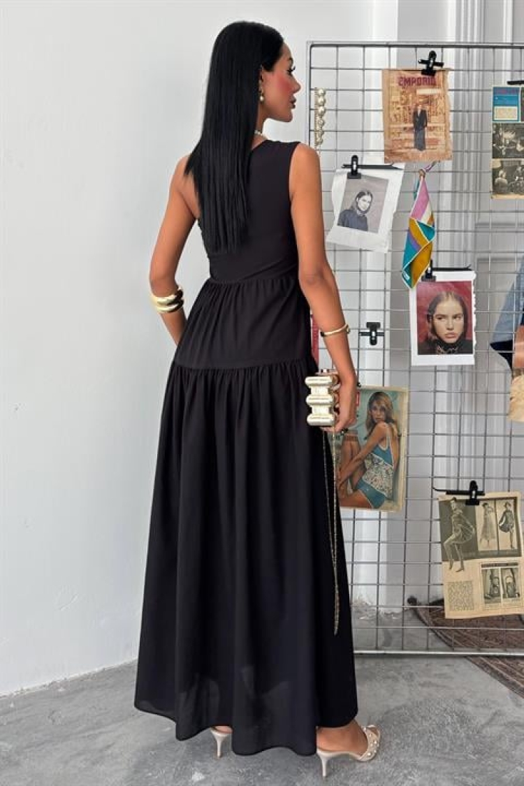One Shoulder Pile Detail Maxi Dress