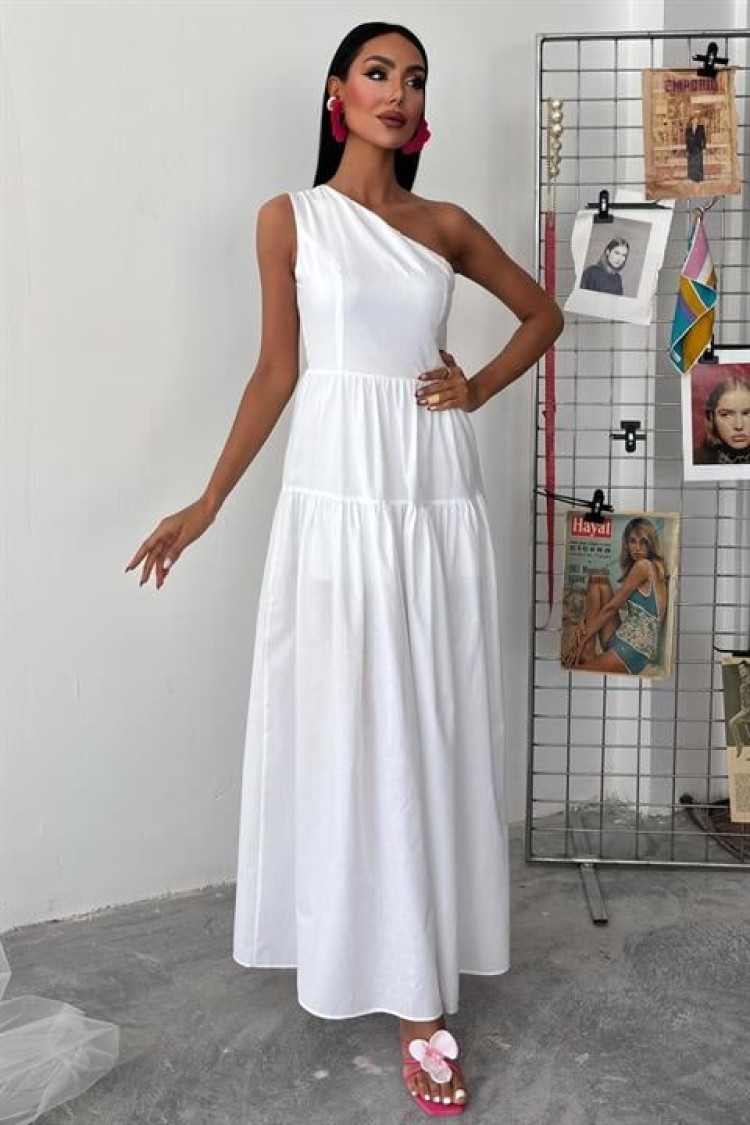 One Shoulder Pile Detail Maxi Dress - Sobe Istanbul - Globality Store - Women Clothes Wholesale Turkey