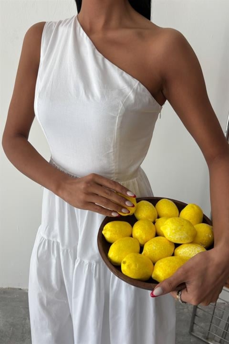 One Shoulder Pile Detail Maxi Dress