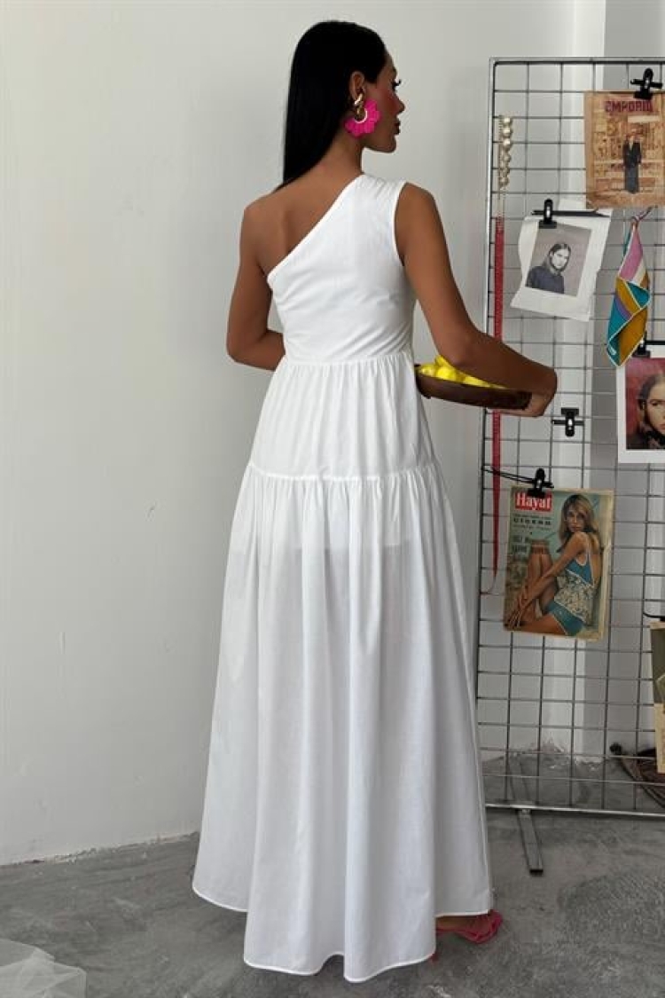 One Shoulder Pile Detail Maxi Dress