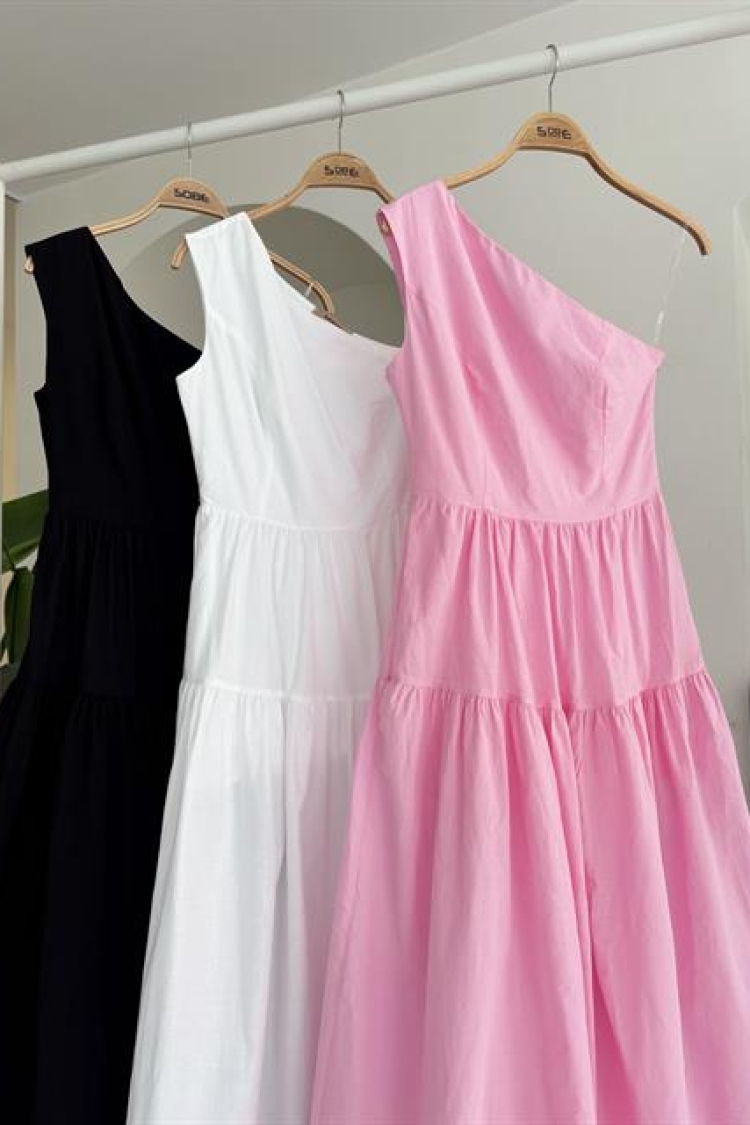 One Shoulder Pile Detail Maxi Dress