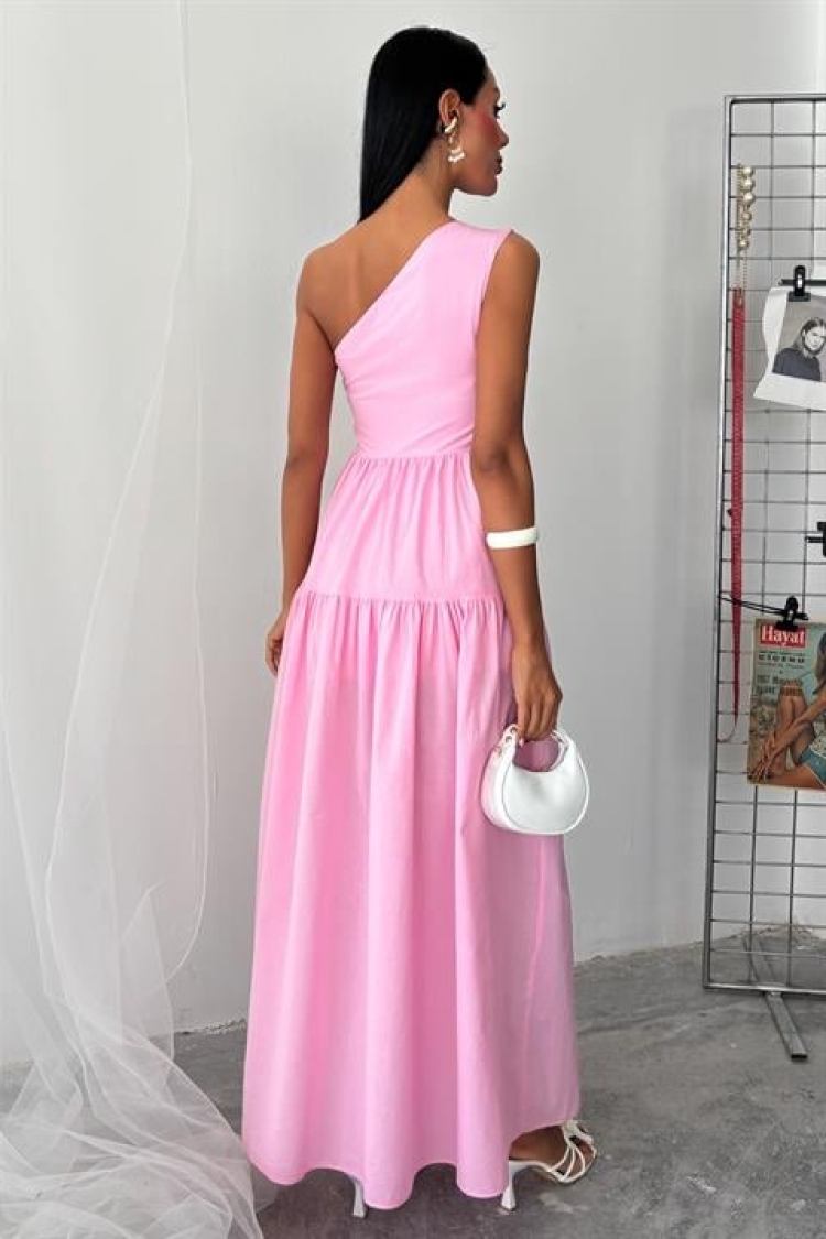 One Shoulder Pile Detail Maxi Dress