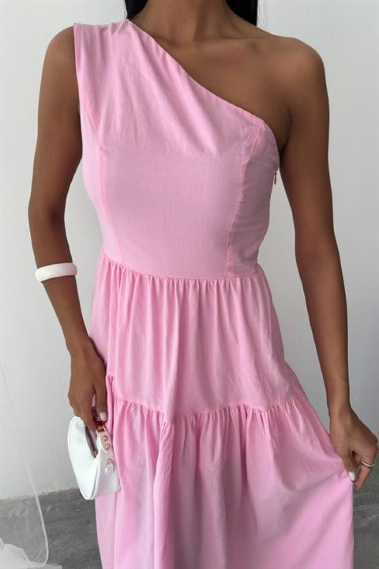 One Shoulder Pile Detail Maxi Dress