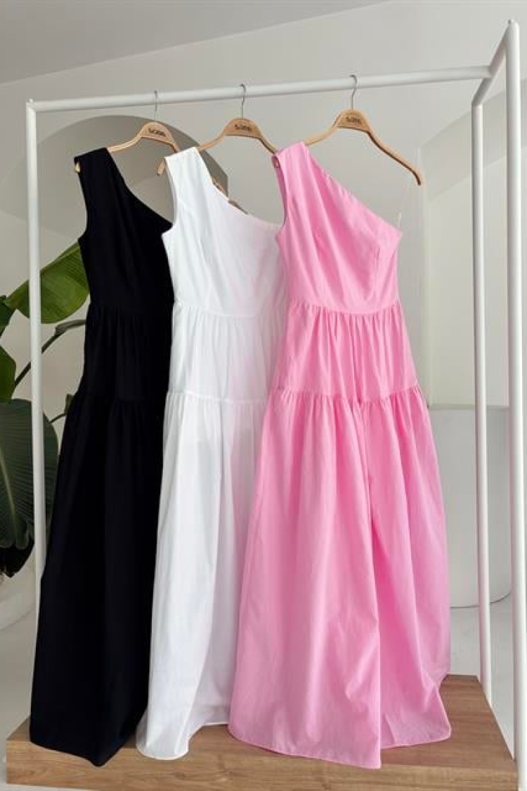 One Shoulder Pile Detail Maxi Dress