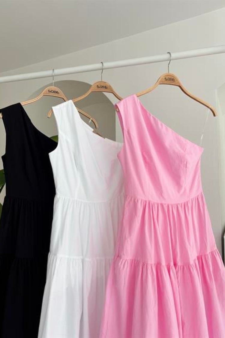 One Shoulder Pile Detail Maxi Dress