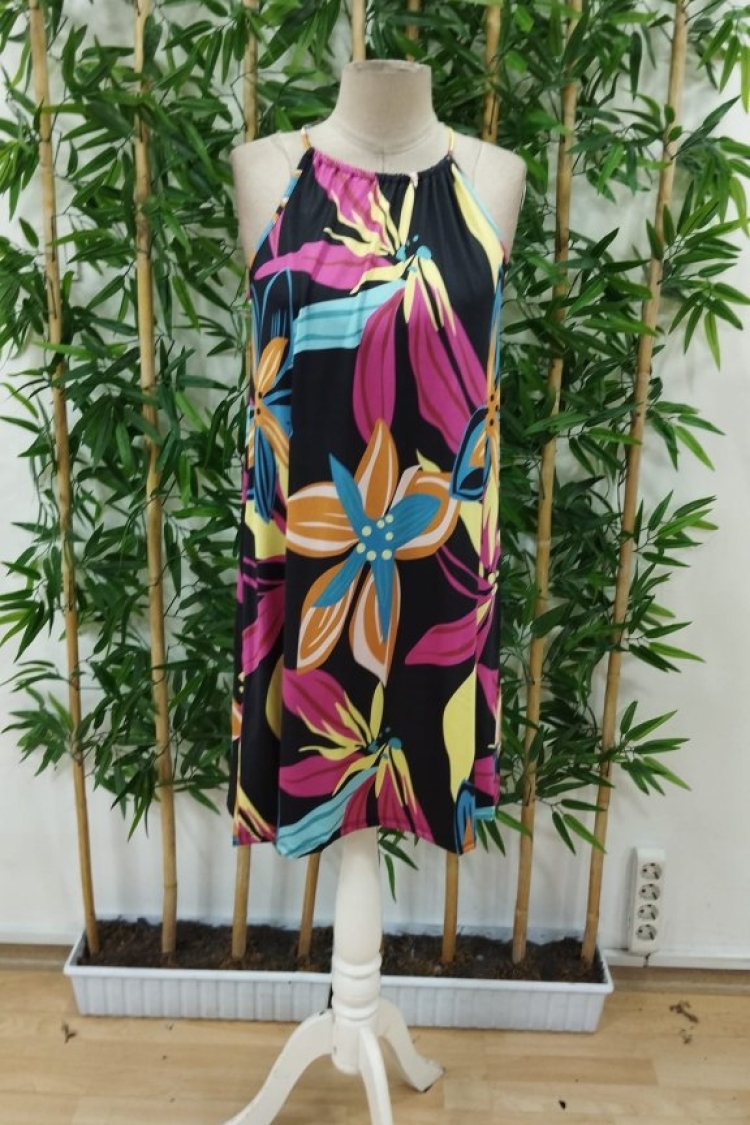 Women's Off Shoulder Floral Print Neck Tie Up Top Dress - Mix Color