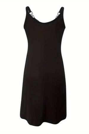 Women's Strappy V Neck Buckle Detailed Janjan Crepe Dress - Black - Janes - Globality Store - Women Clothes Wholesale Turkey