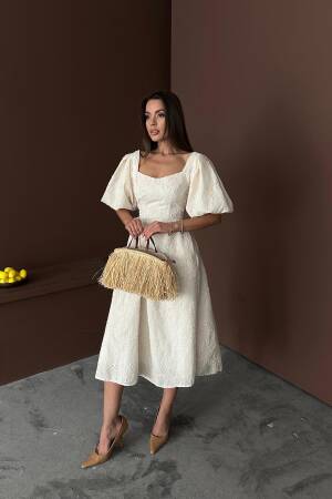WholesaleBalloon Sleeve Lace Embroidery Dress - Brand: Elisa - Women's Clothing Wholesale - Globality Store