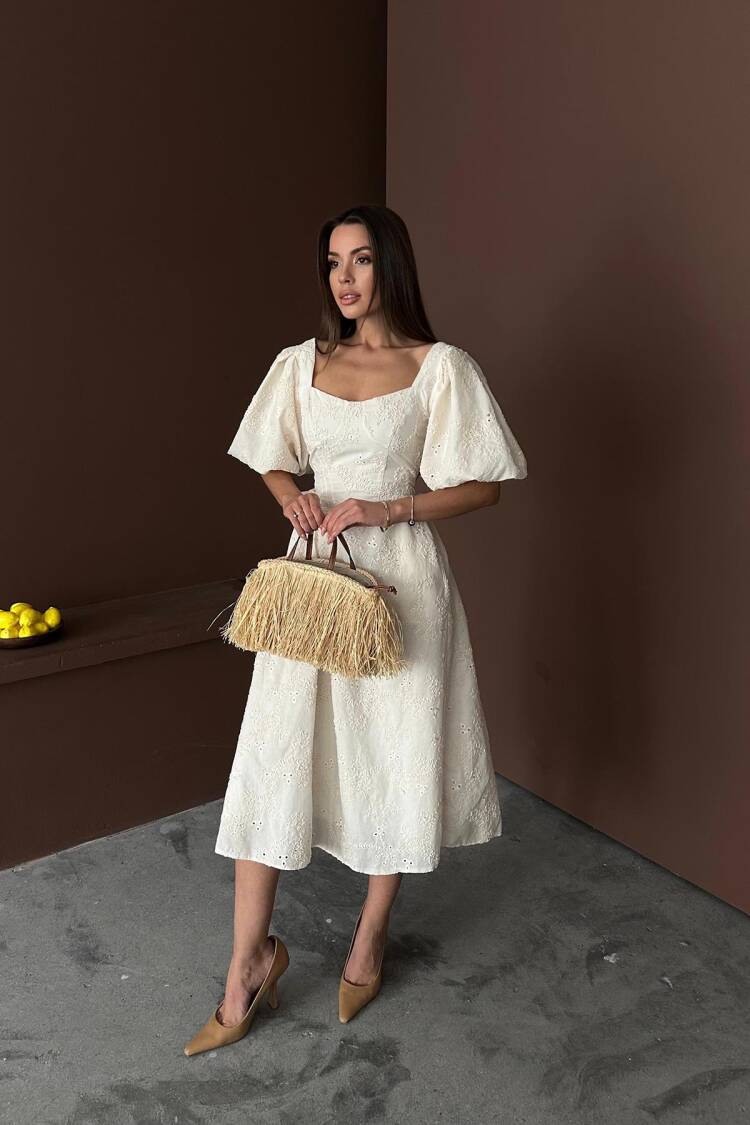 WholesaleBalloon Sleeve Lace Embroidery Dress