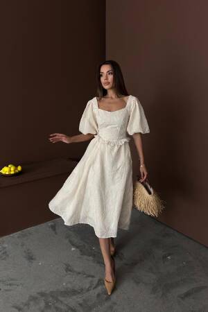 WholesaleBalloon Sleeve Lace Embroidery Dress - Brand: Elisa - Women's Clothing Wholesale - Globality Store