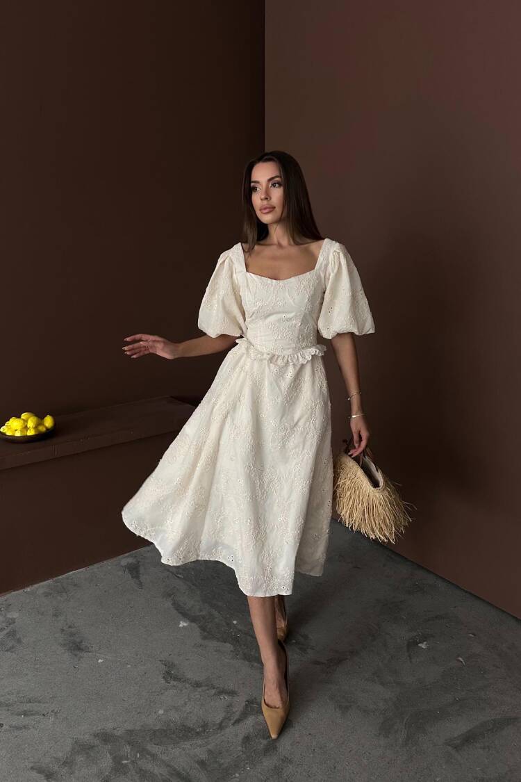WholesaleBalloon Sleeve Lace Embroidery Dress