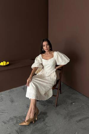 WholesaleBalloon Sleeve Lace Embroidery Dress - Brand: Elisa - Women's Clothing Wholesale - Globality Store
