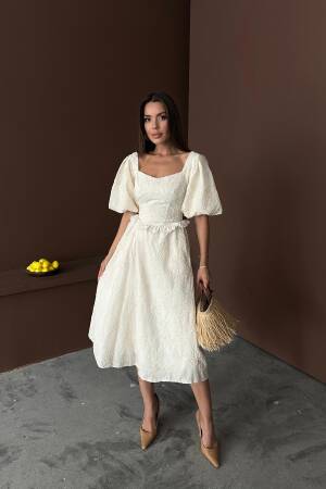 WholesaleBalloon Sleeve Lace Embroidery Dress - Brand: Elisa - Women's Clothing Wholesale - Globality Store
