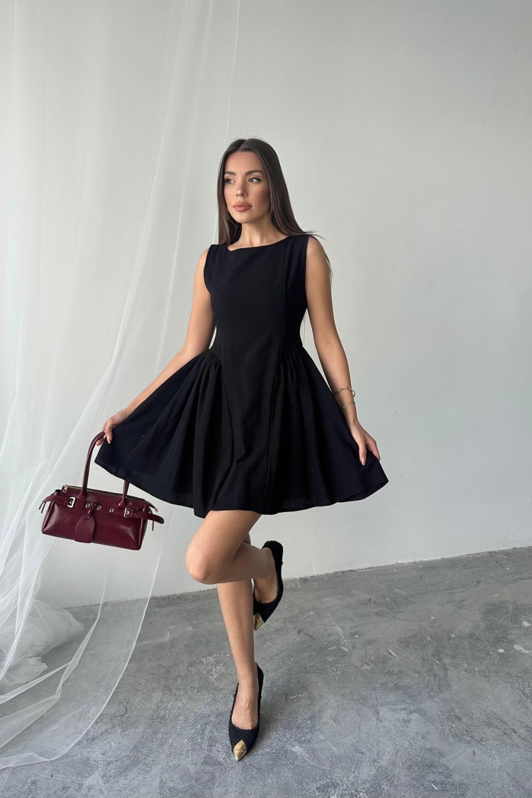 WholesaleMini Size Ruffle Linen Dress - Elisa - Globality Store - Women Clothes Wholesale Turkey