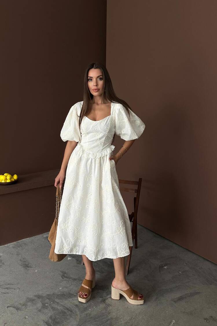 WholesaleBalloon Sleeve Lace Embroidery Dress