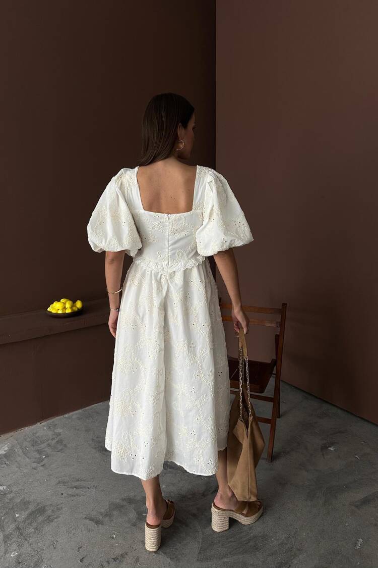 WholesaleBalloon Sleeve Lace Embroidery Dress
