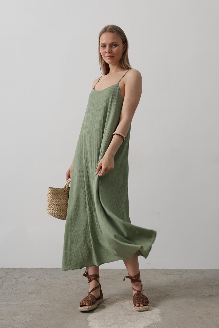 Long Bell Dress With Straps - Reyon - Globality Store - Women Clothes Wholesale Turkey