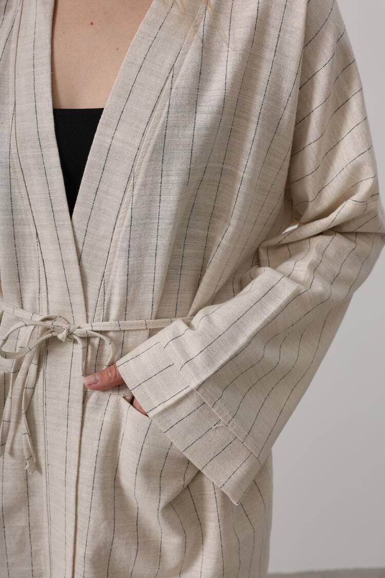Stripe Detailed Kimono - Nature