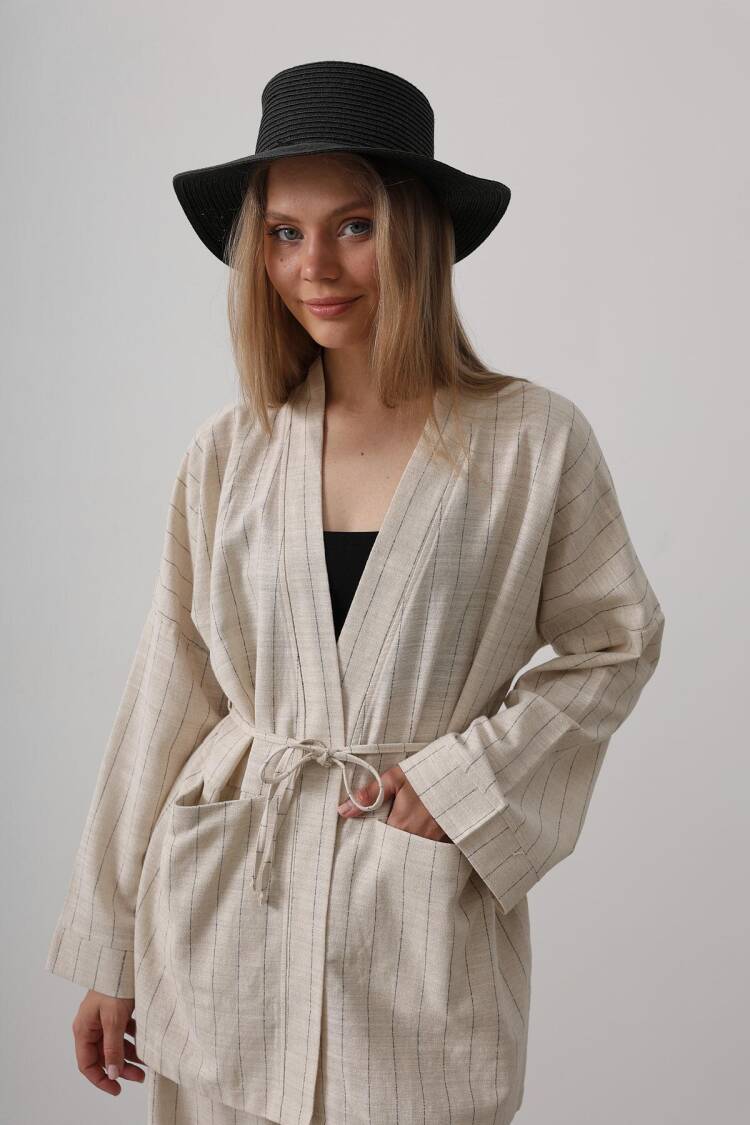 Stripe Detailed Kimono - Nature