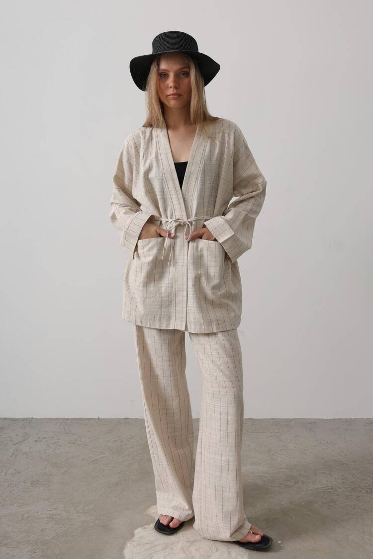 Stripe Detailed Kimono - Nature