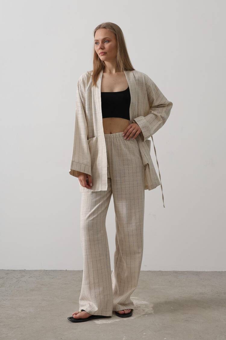 Stripe Detailed Kimono - Nature