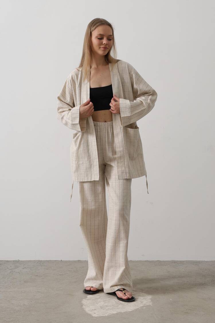 Stripe Detailed Kimono - Nature