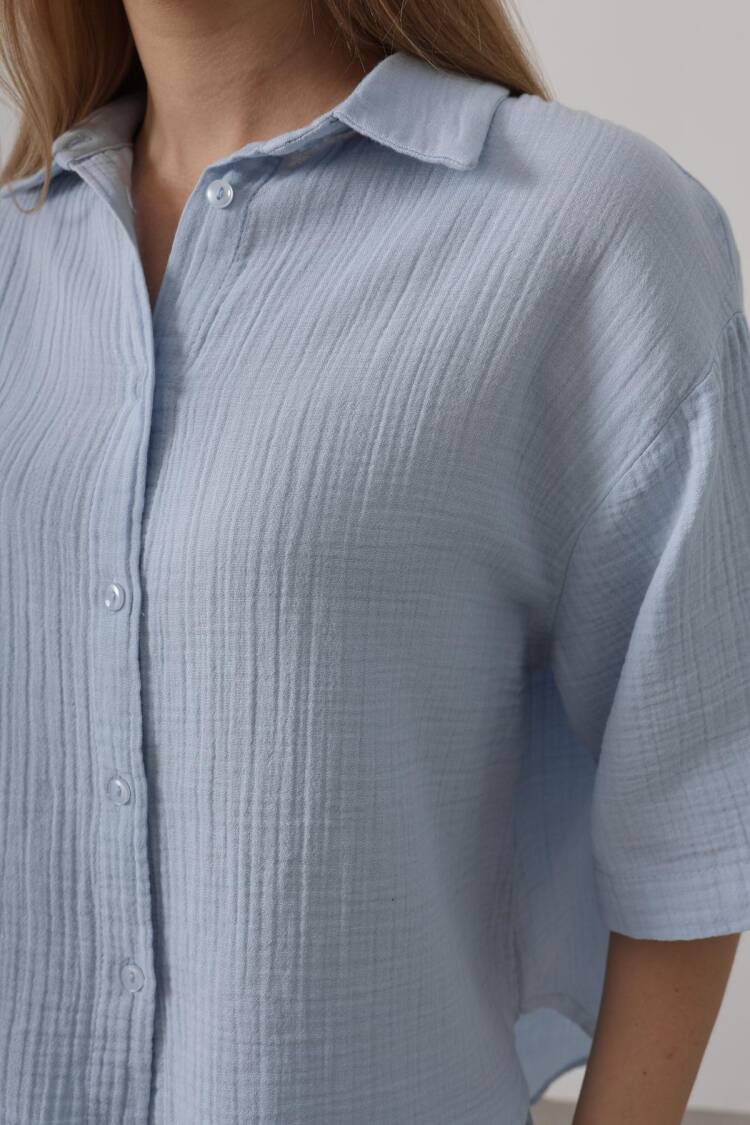 Half Sleeve Mueslin Shirt - Baby Blue