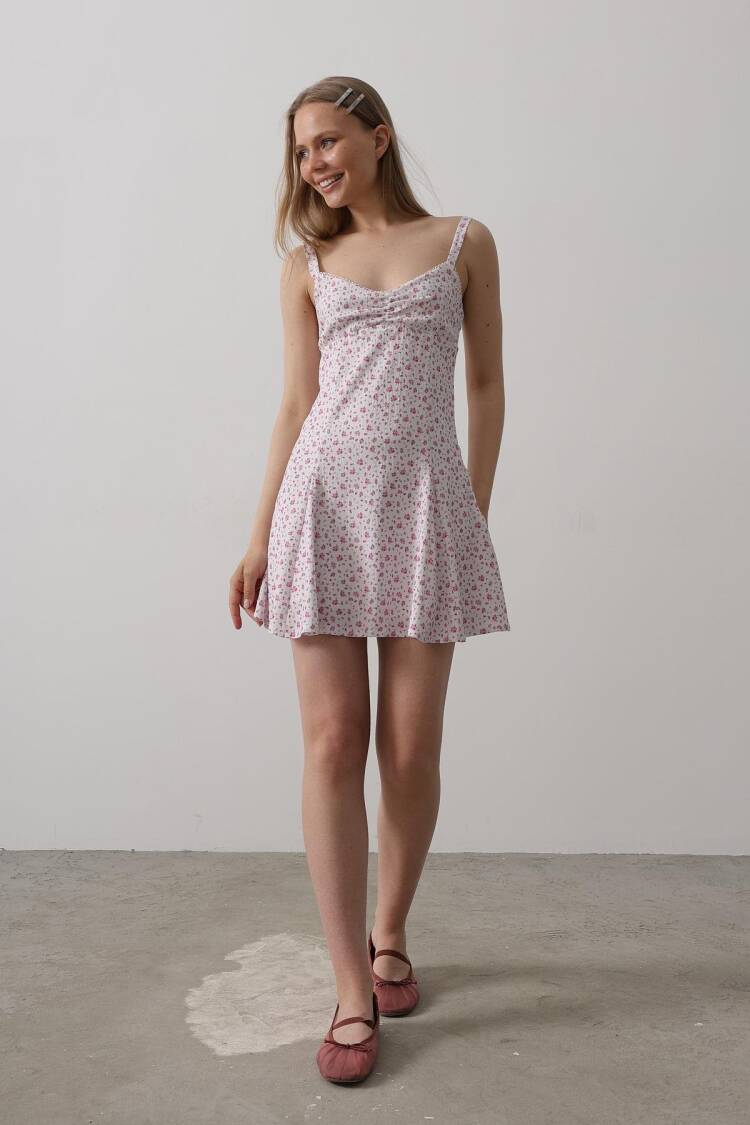 Floral Print Strappy Dress - Pink