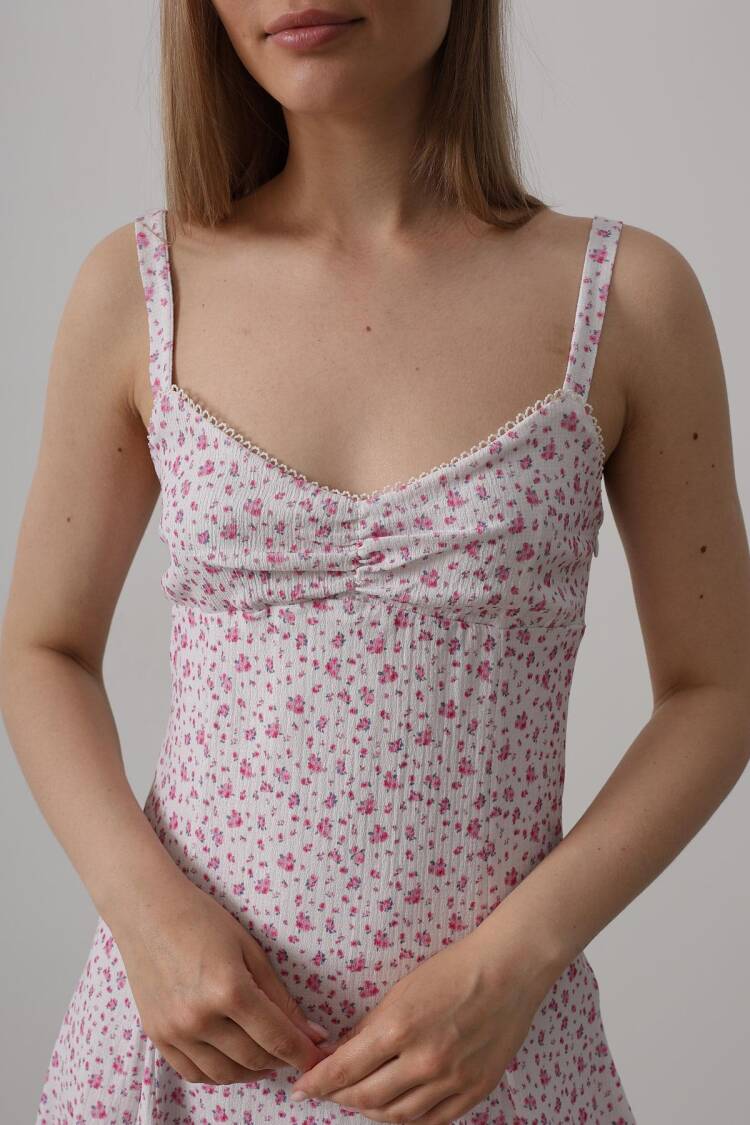 Floral Print Strappy Dress - Pink