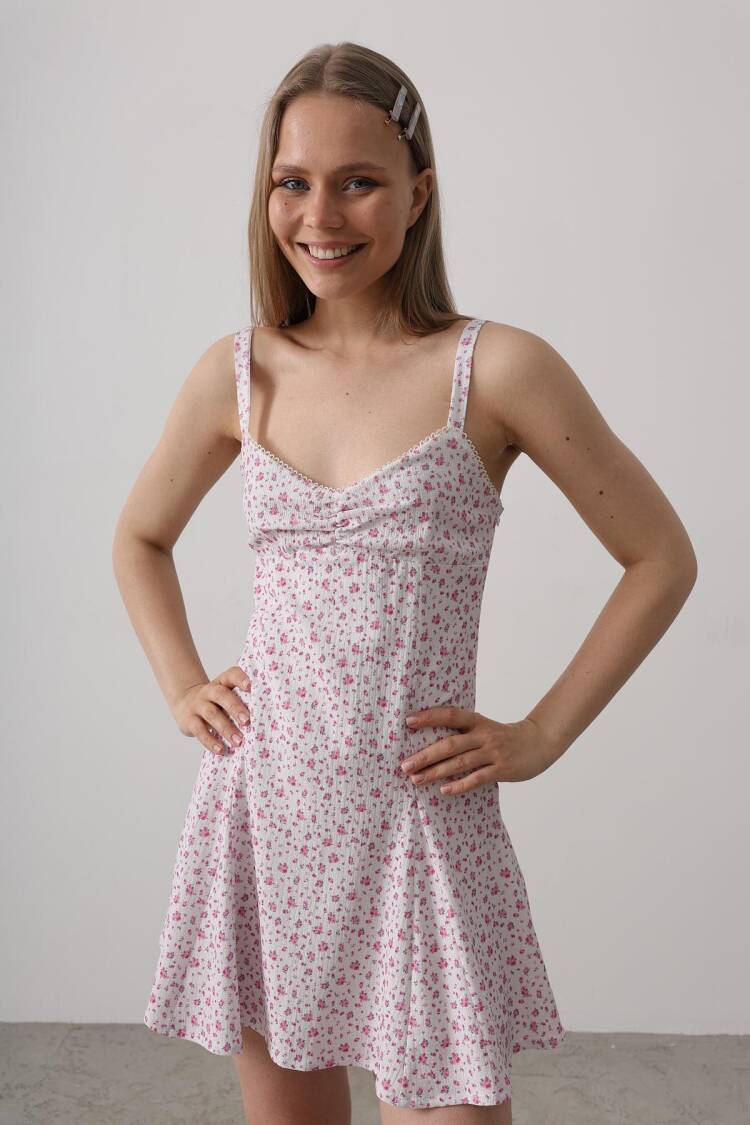 Floral Print Strappy Dress - Pink