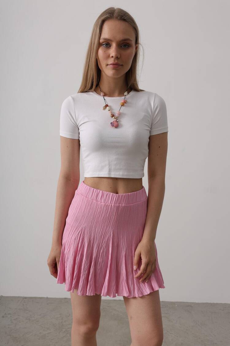 Elastic Waist Mini Skirt - Pink