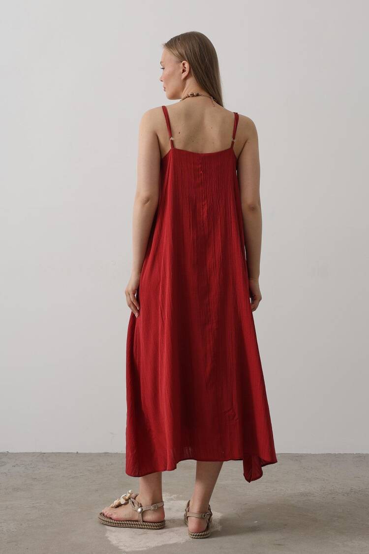 Long Bell Dress With Straps - Burgundy