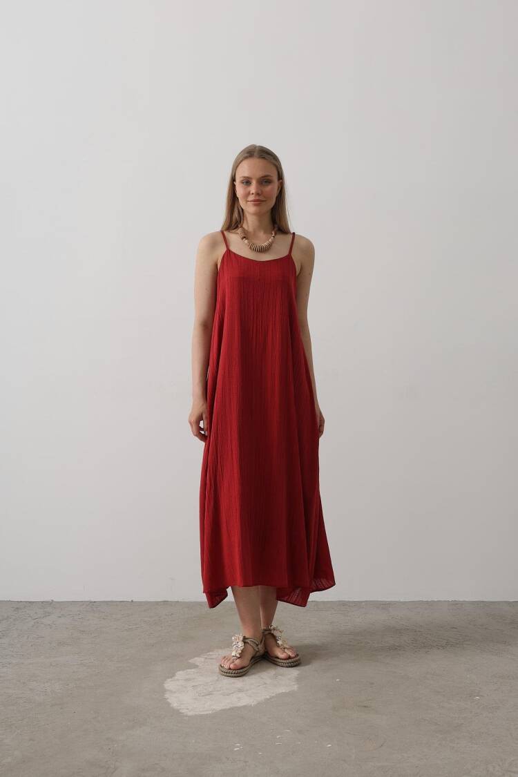 Long Bell Dress With Straps - Burgundy - Brand: Reyon - Women's Clothing Wholesale - Globality Store