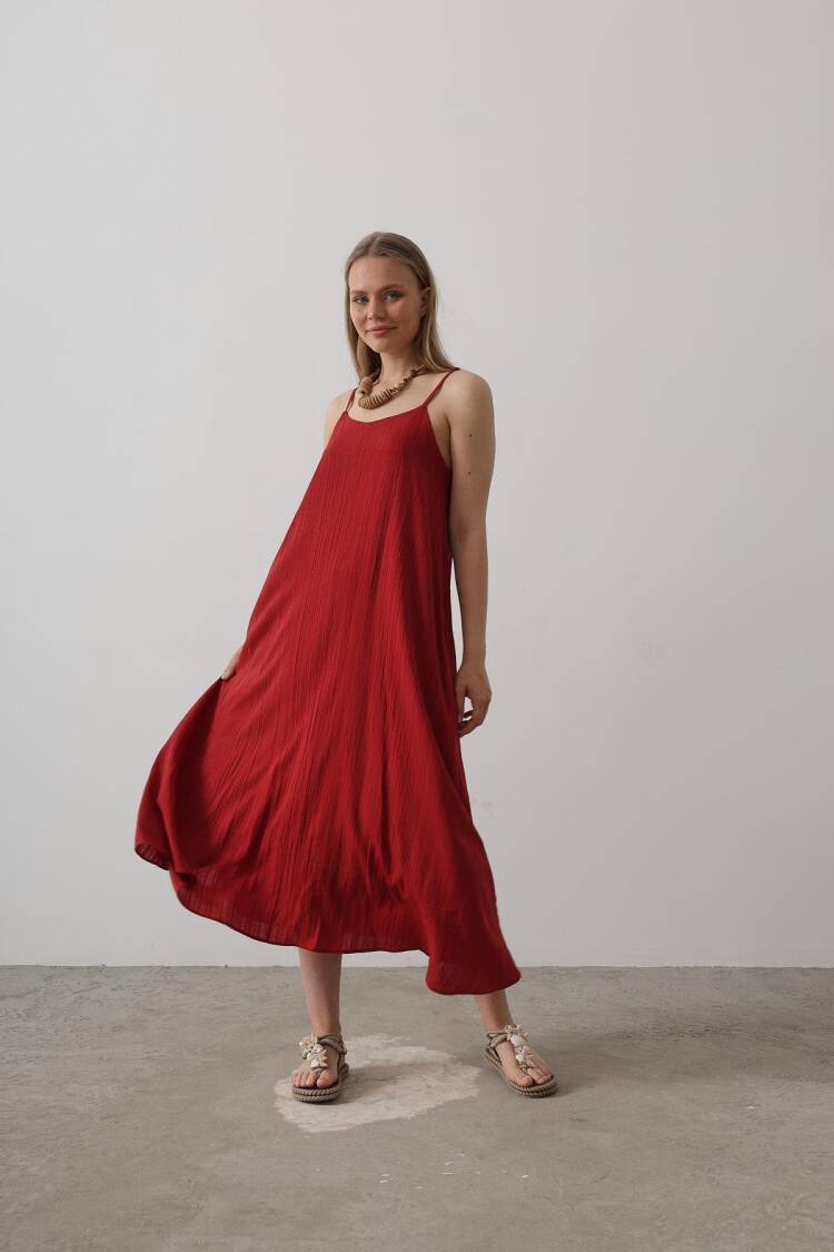 Long Bell Dress With Straps - Burgundy