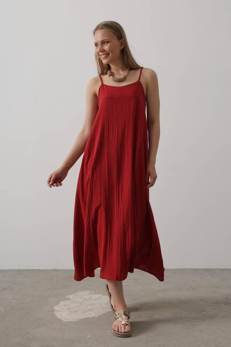 Long Bell Dress With Straps - Burgundy