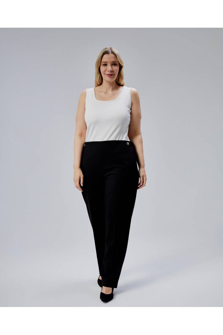 Decorative Buttoned Back Waist Elastic Plus Size Pants - Ouz Fashion - Globality Store - Women Clothes Wholesale Turkey