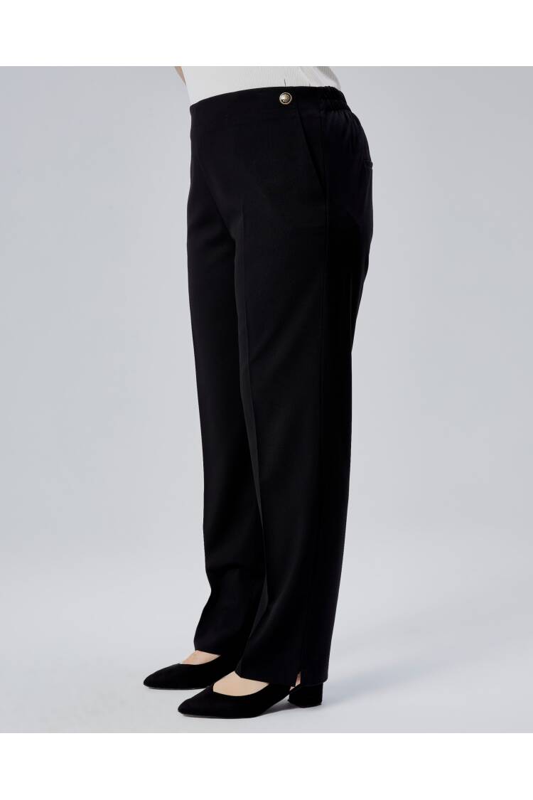 Decorative Buttoned Back Waist Elastic Plus Size Pants