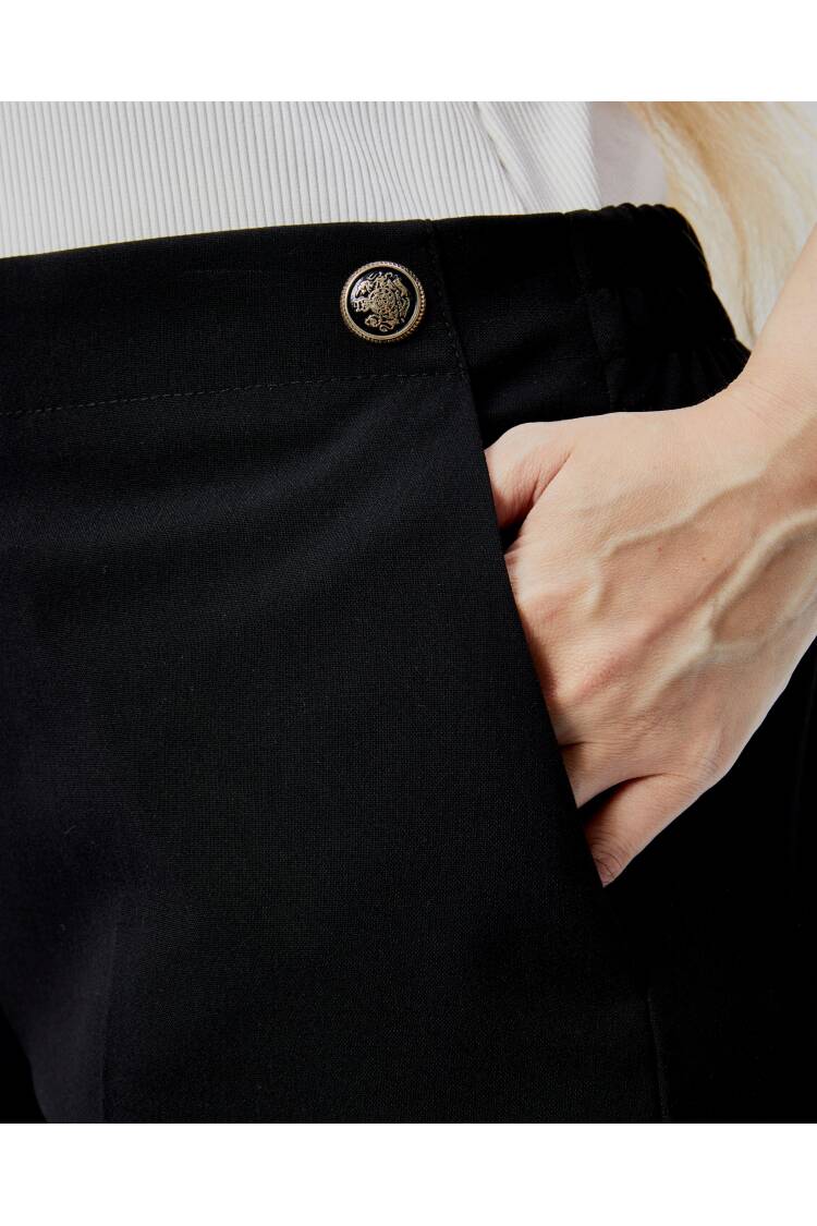 Decorative Buttoned Back Waist Elastic Plus Size Pants