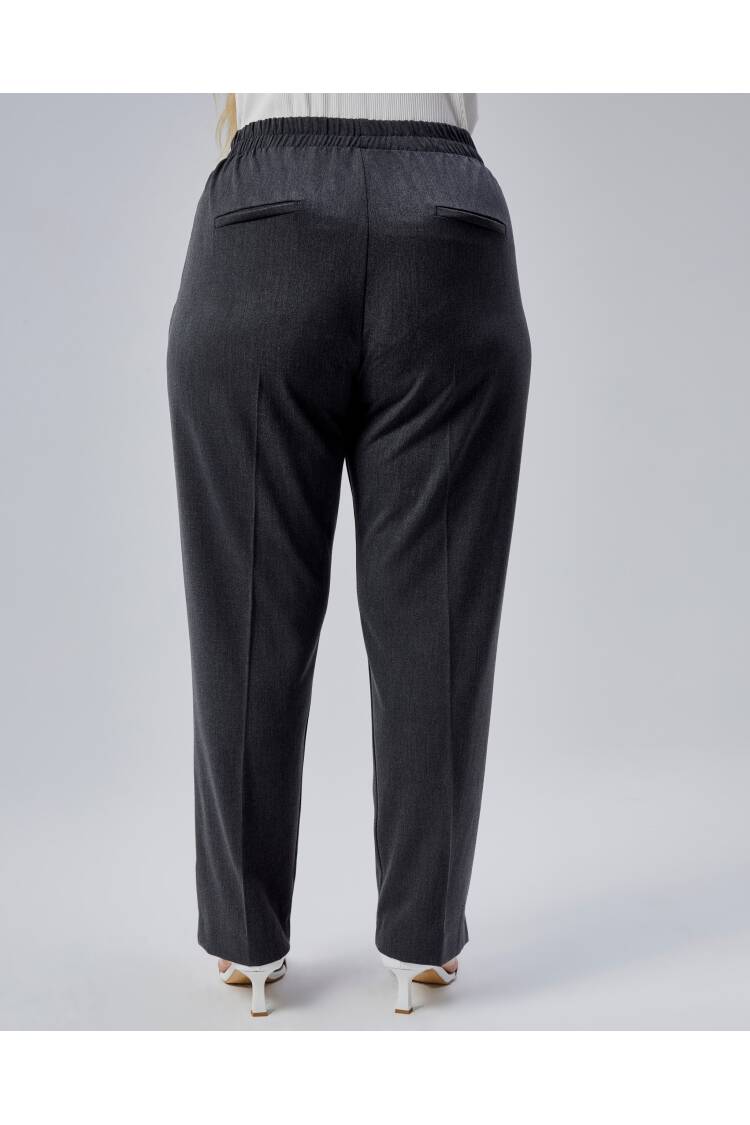 Decorative Buttoned Back Waist Elastic Plus Size Pants