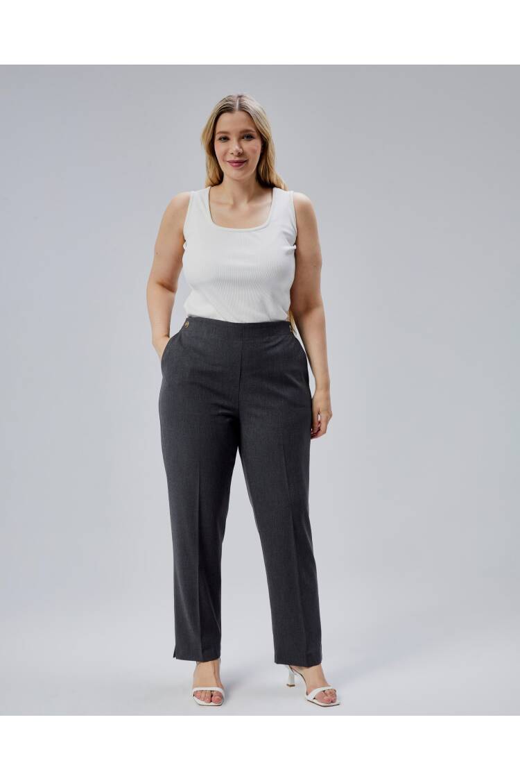 Decorative Buttoned Back Waist Elastic Plus Size Pants - Ouz Fashion - Globality Store - Women Clothes Wholesale Turkey