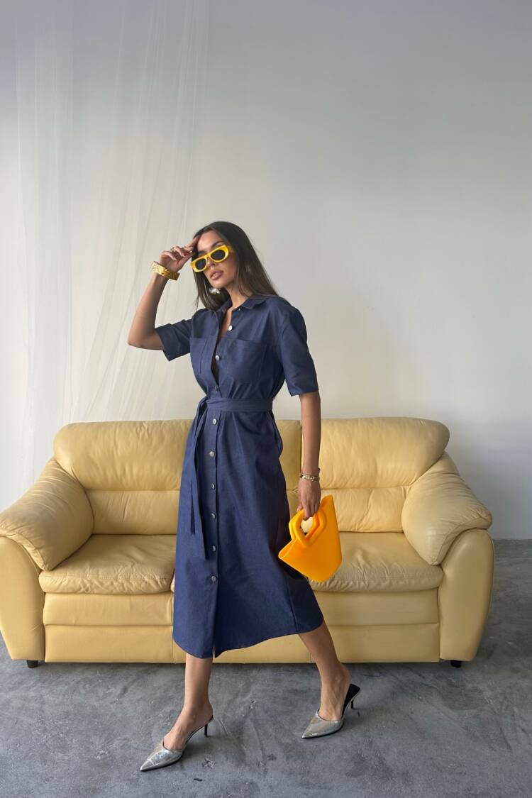 Tencel Front Buttoned Short Sleeve Dress