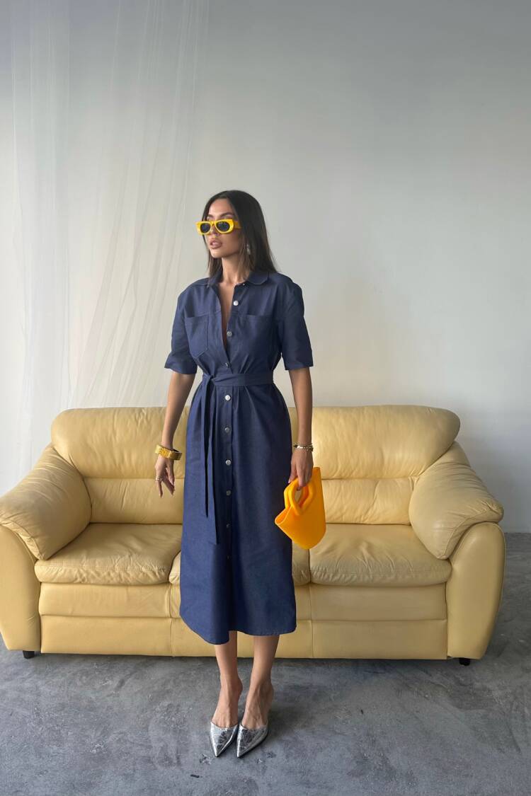 Tencel Front Buttoned Short Sleeve Dress - Brand: Ello - Women's Clothing Wholesale - Globality Store