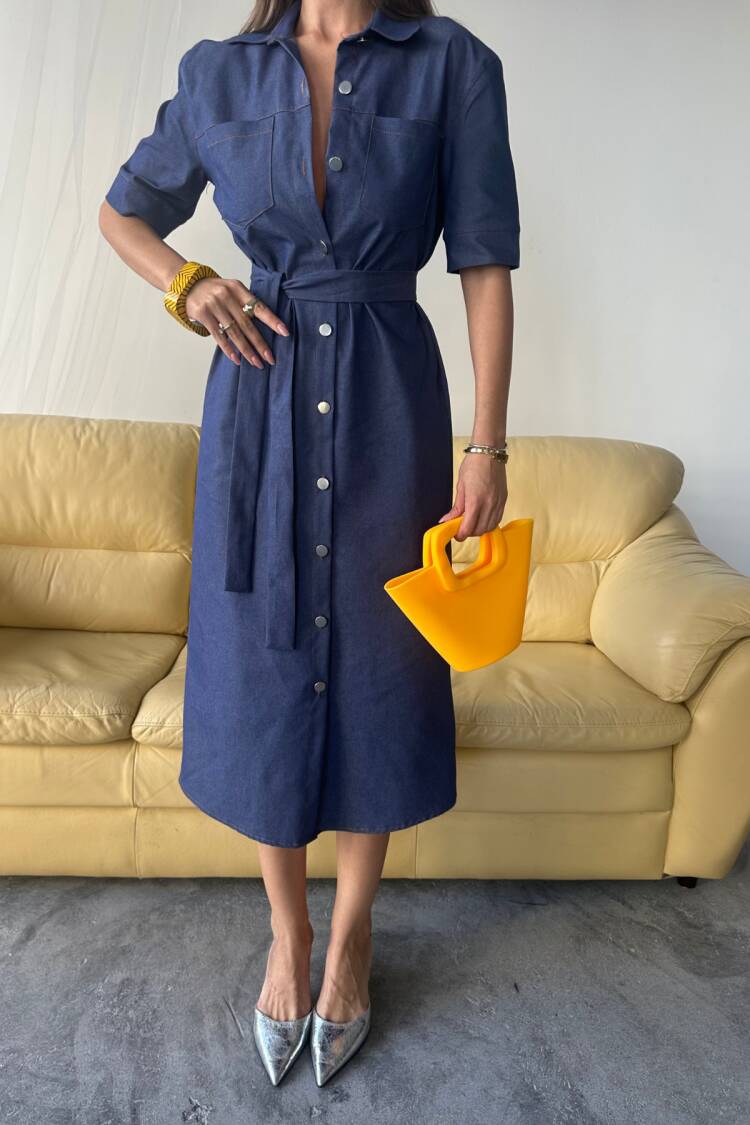 Tencel Front Buttoned Short Sleeve Dress
