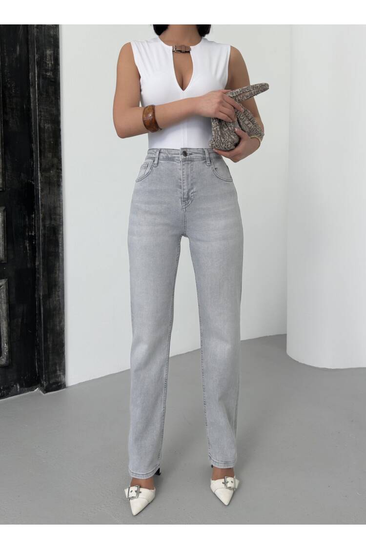 High Waist Pipe Cut Light Gray Jeans - LACARINO - Globality Store - Women Clothes Wholesale Turkey