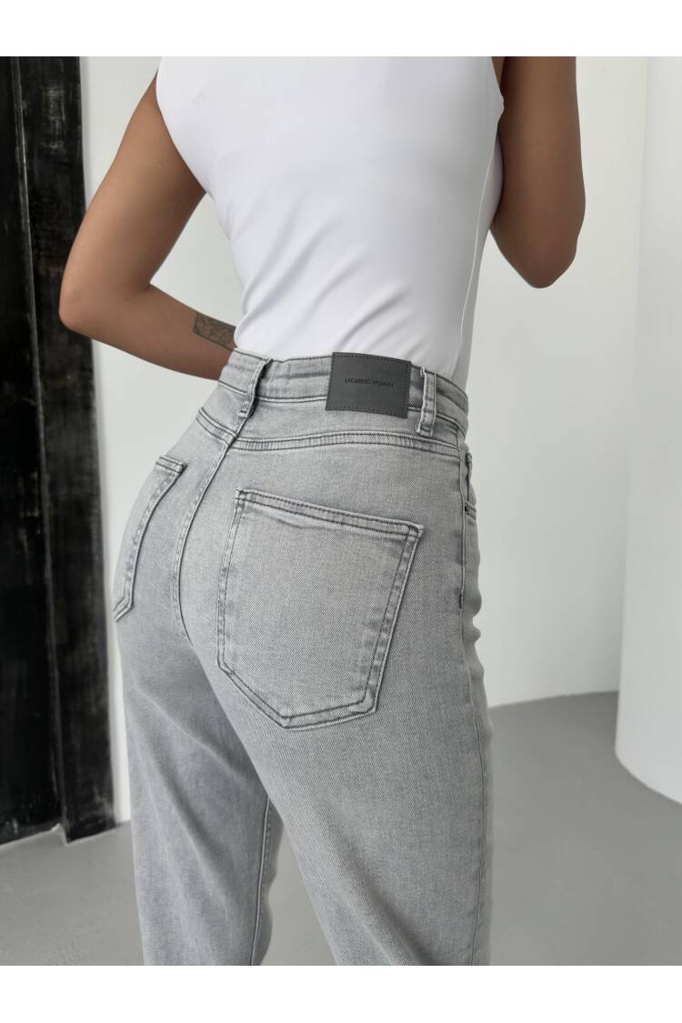 High Waist Pipe Cut Light Gray Jeans