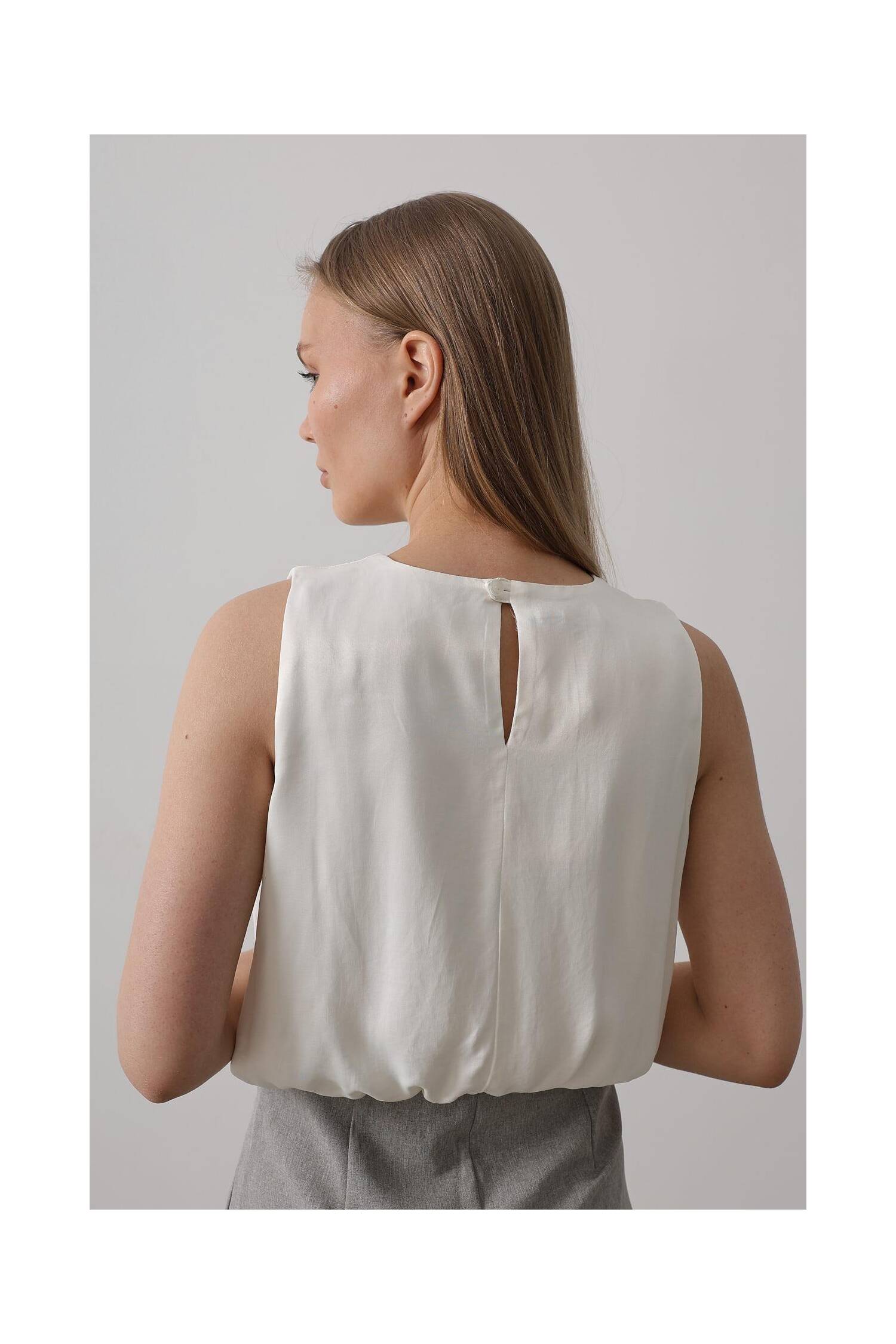 Satin Sleeveless Maybe Elastic Blouse - Ecru - Brand: Reyon - Women's Clothing Wholesale - Globality Store