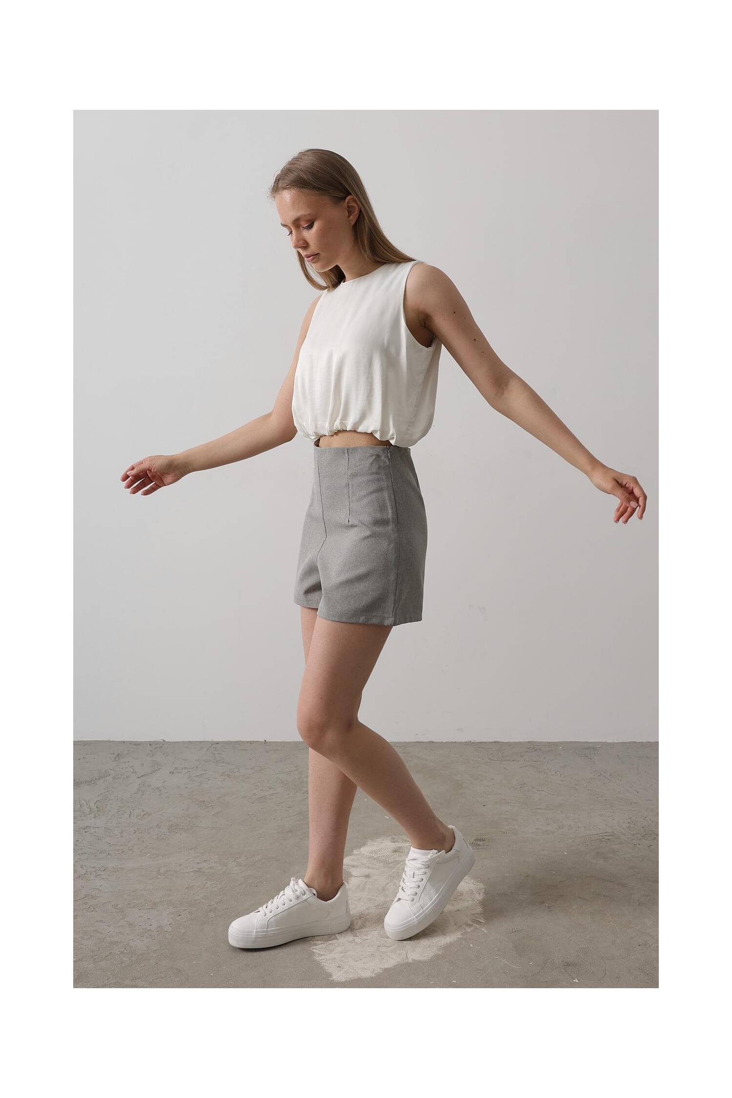 Satin Sleeveless Maybe Elastic Blouse - Ecru - Brand: Reyon - Women's Clothing Wholesale - Globality Store