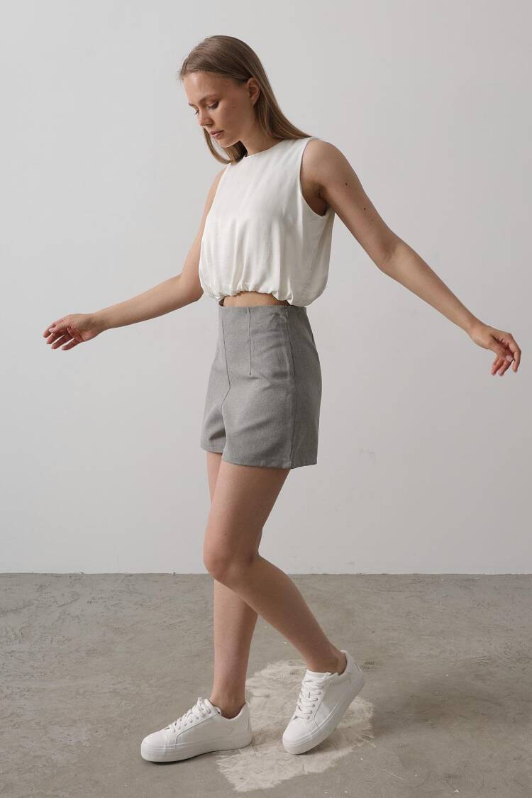Satin Sleeveless Maybe Elastic Blouse - Ecru