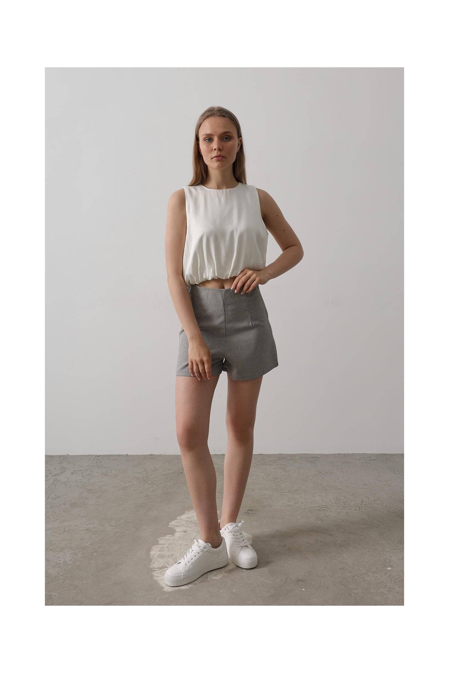 Satin Sleeveless Maybe Elastic Blouse - Ecru - Brand: Reyon - Women's Clothing Wholesale - Globality Store